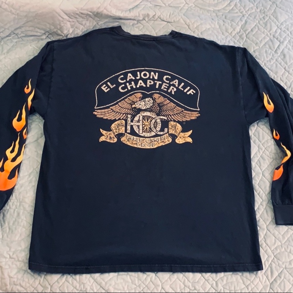 Vintage Harley Davidson Long Sleeve Shirt El Cajon Calif Flame Graphic Black.